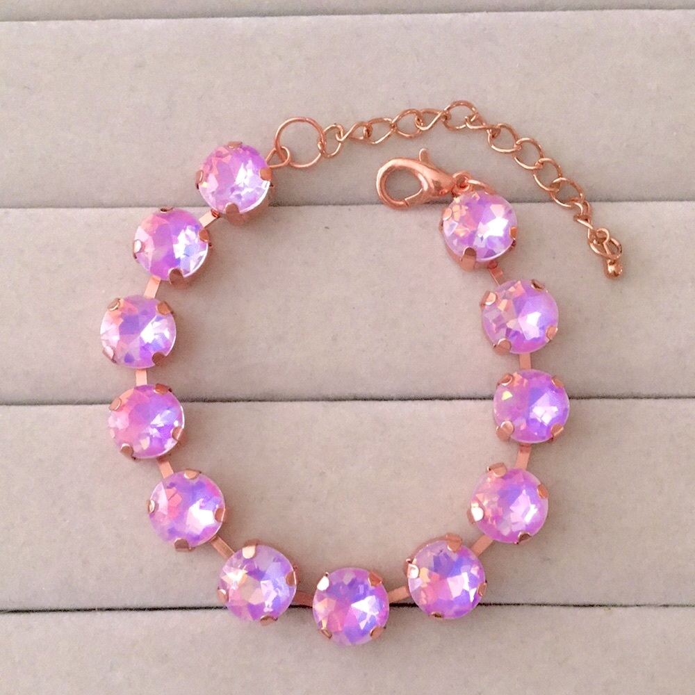 Pink-Purple Opal Aurora Borealis + Rose Gold Crystal Tennis Bracelet